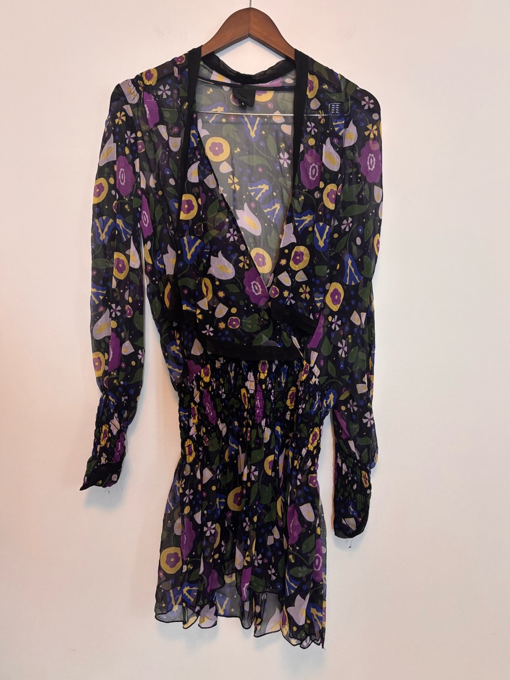Anna Sui Silk Chiffon "Fairy Dust" Smocked Mini Dress